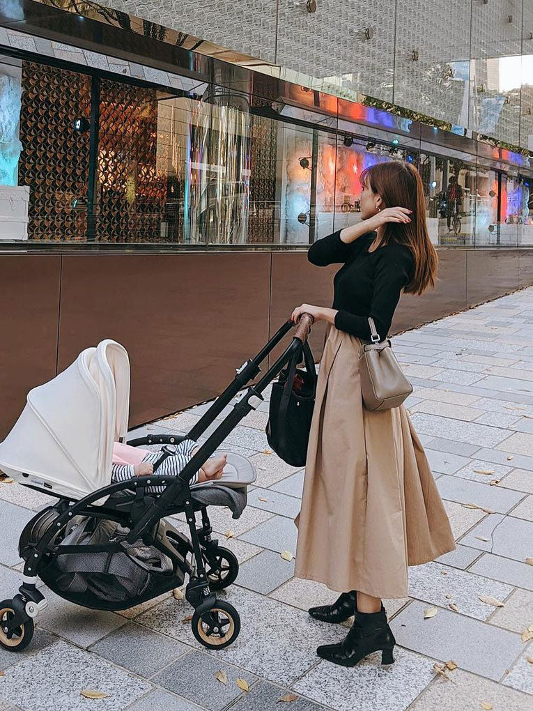 長袖リブトップフレアワンピース｜前後2Way絶妙な小柄バランス