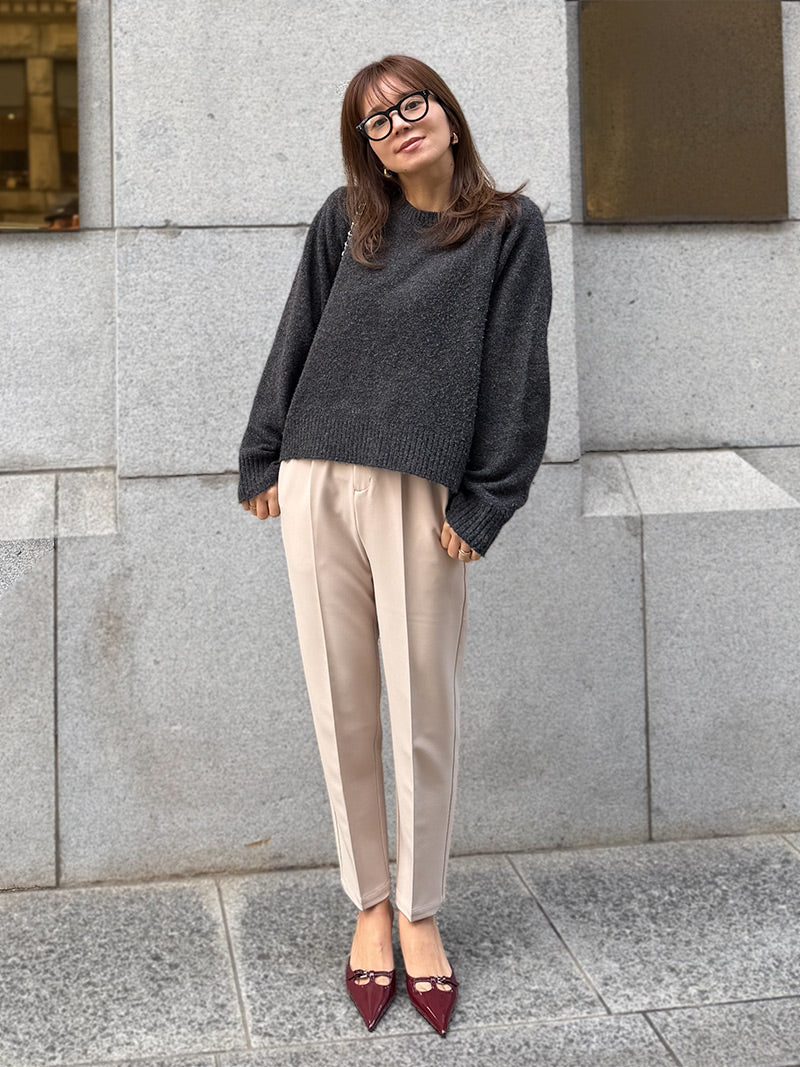 テーパードタックパンツRefine-ベルトループ付｜小柄女性のために設計された美脚シルエット
