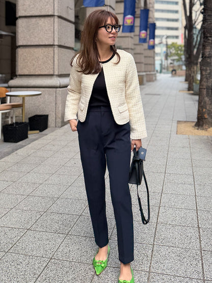 テーパードタックパンツRefine-ベルトループ付｜小柄女性のために設計された美脚シルエット