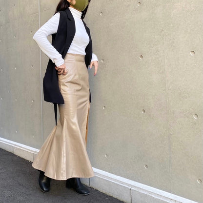 【145㎝～向け】美シルエット大人のマーメイドスカート(フェイクレザー)