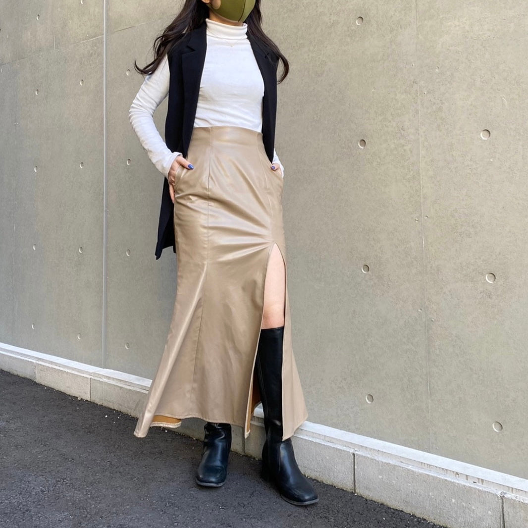 【145㎝～向け】美シルエット大人のマーメイドスカート(フェイクレザー)