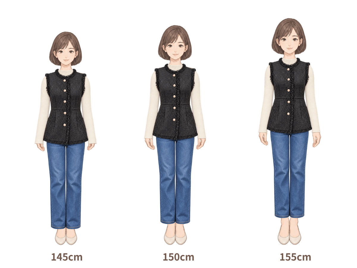 145cm・150cm・155cm の着用イメージ