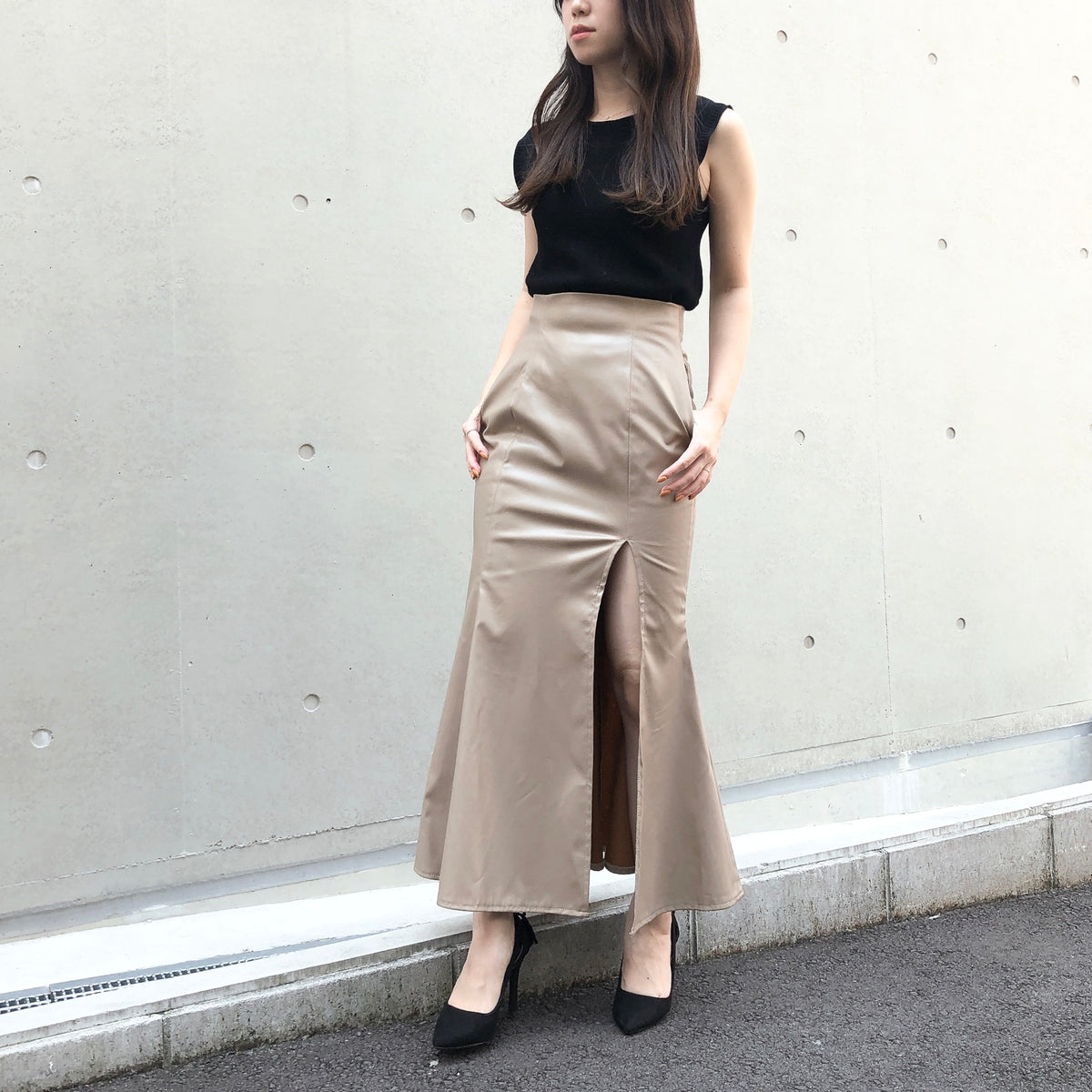 【145㎝～向け】美シルエット大人のマーメイドスカート(フェイクレザー)