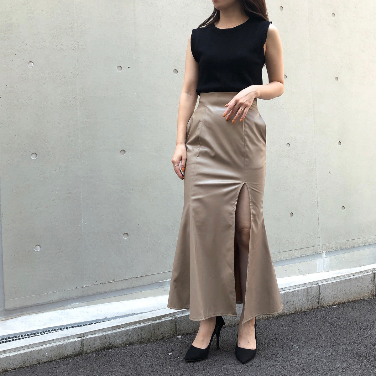 【145㎝～向け】美シルエット大人のマーメイドスカート(フェイクレザー)