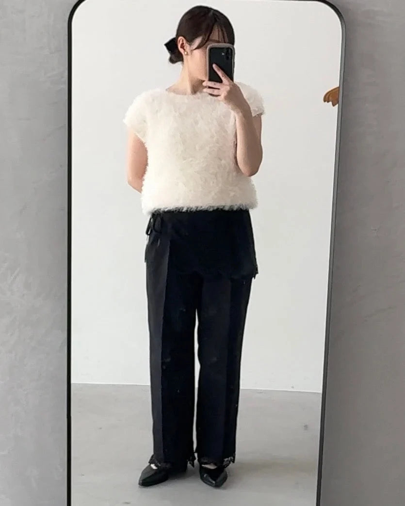 【2026年11月25日　受注予約開始】美脚見えタックワイドストレートパンツ　3点SET（パンツ1点＋ラップスカート1点＋裾レース1点）