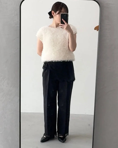 【2026年11月25日　受注予約開始】美脚見えタックワイドストレートパンツ　3点SET（パンツ1点＋ラップスカート1点＋裾レース1点）