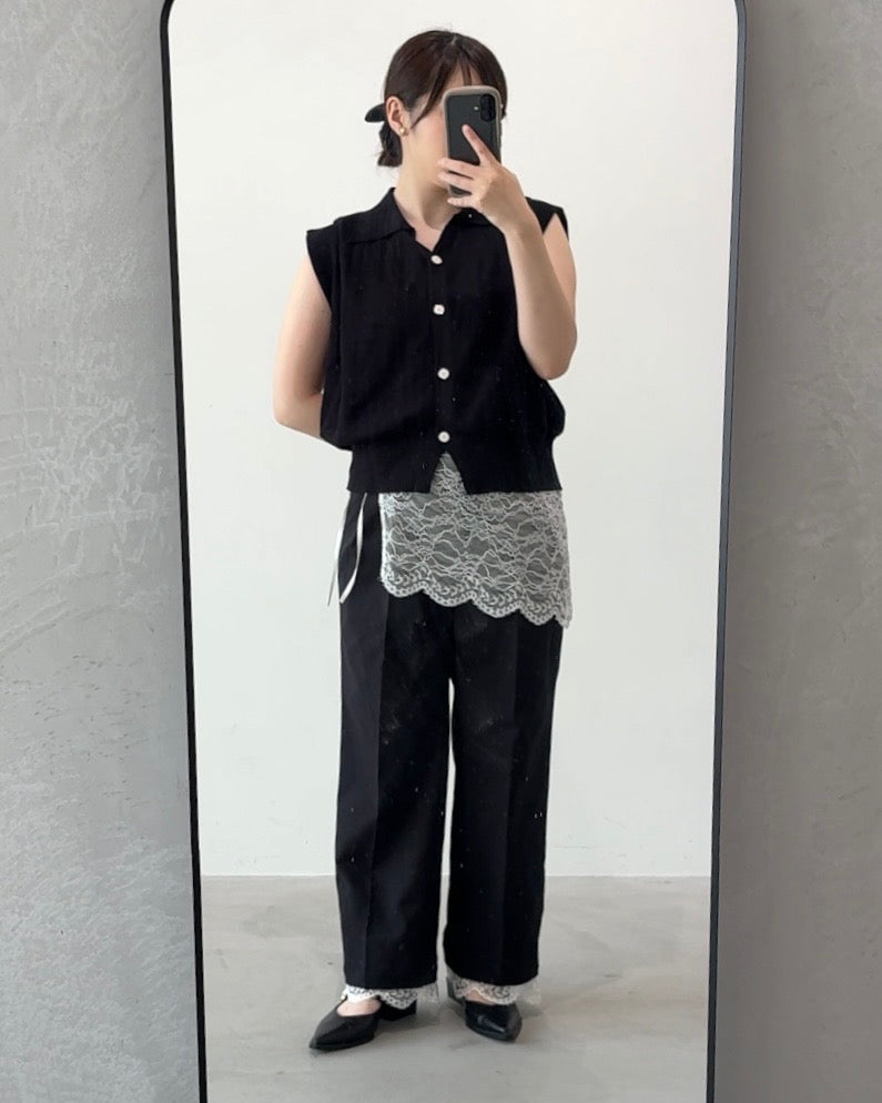【2026年11月25日　受注予約開始】美脚見えタックワイドストレートパンツ　3点SET（パンツ1点＋ラップスカート1点＋裾レース1点）