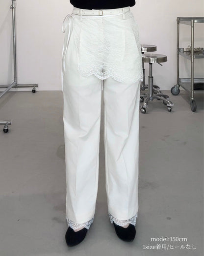 【2026年11月25日　受注予約開始】美脚見えタックワイドストレートパンツ　3点SET（パンツ1点＋ラップスカート1点＋裾レース1点）