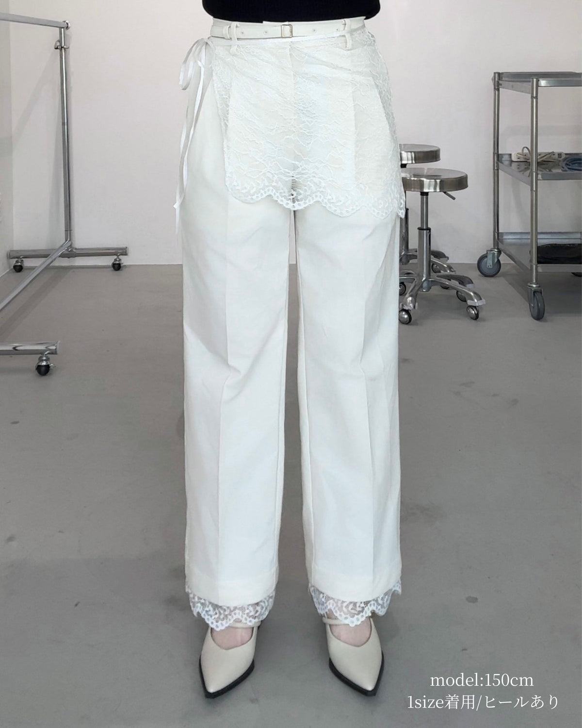 【2026年11月25日　受注予約開始】美脚見えタックワイドストレートパンツ　3点SET（パンツ1点＋ラップスカート1点＋裾レース1点）