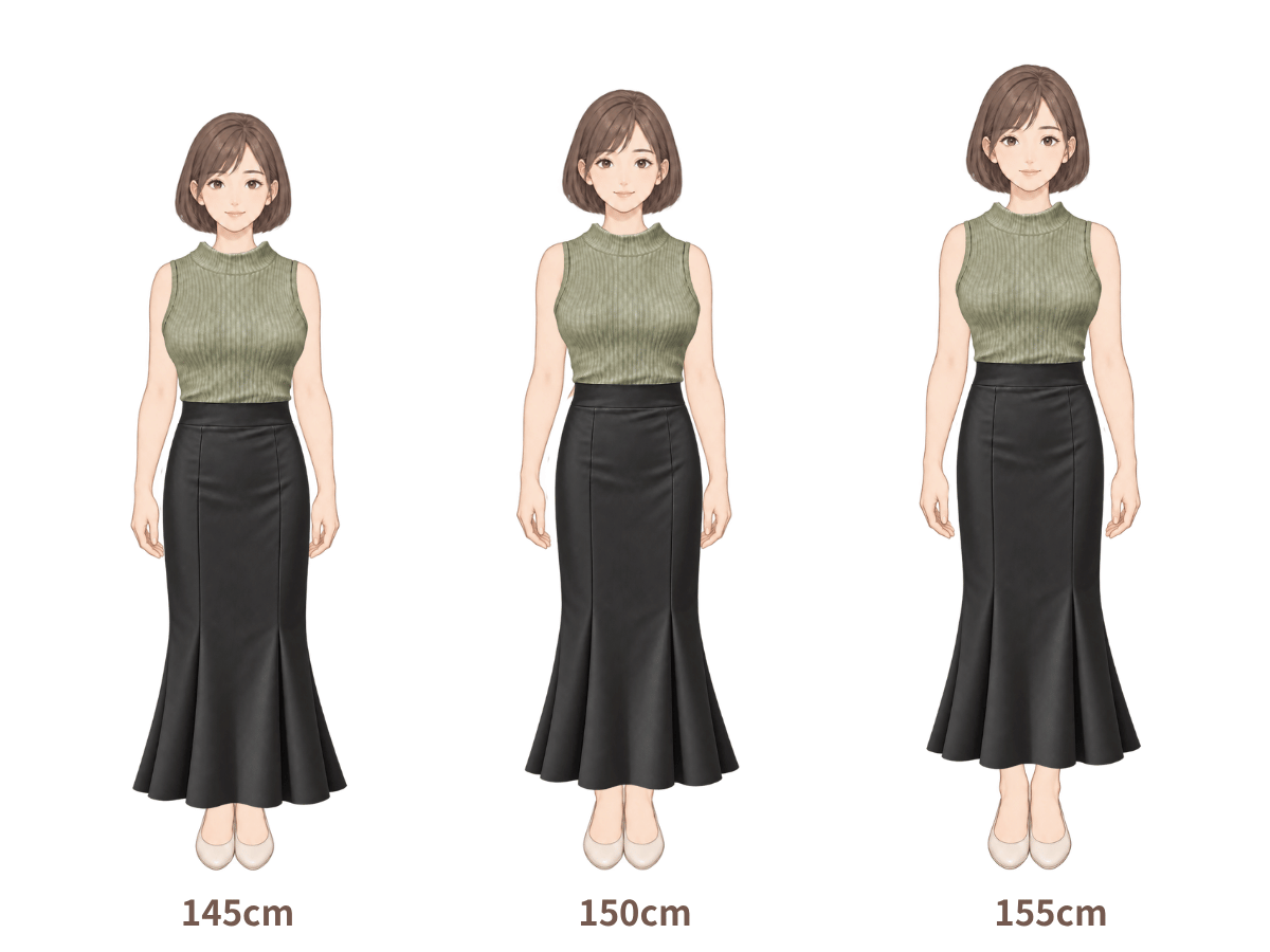 145cm・150cm・155cm の着用イメージ