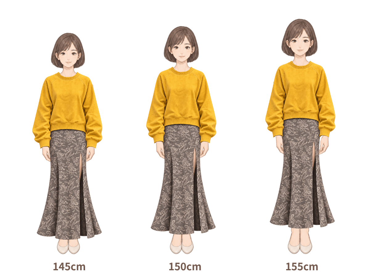 145cm・150cm・155cm の着用イメージ