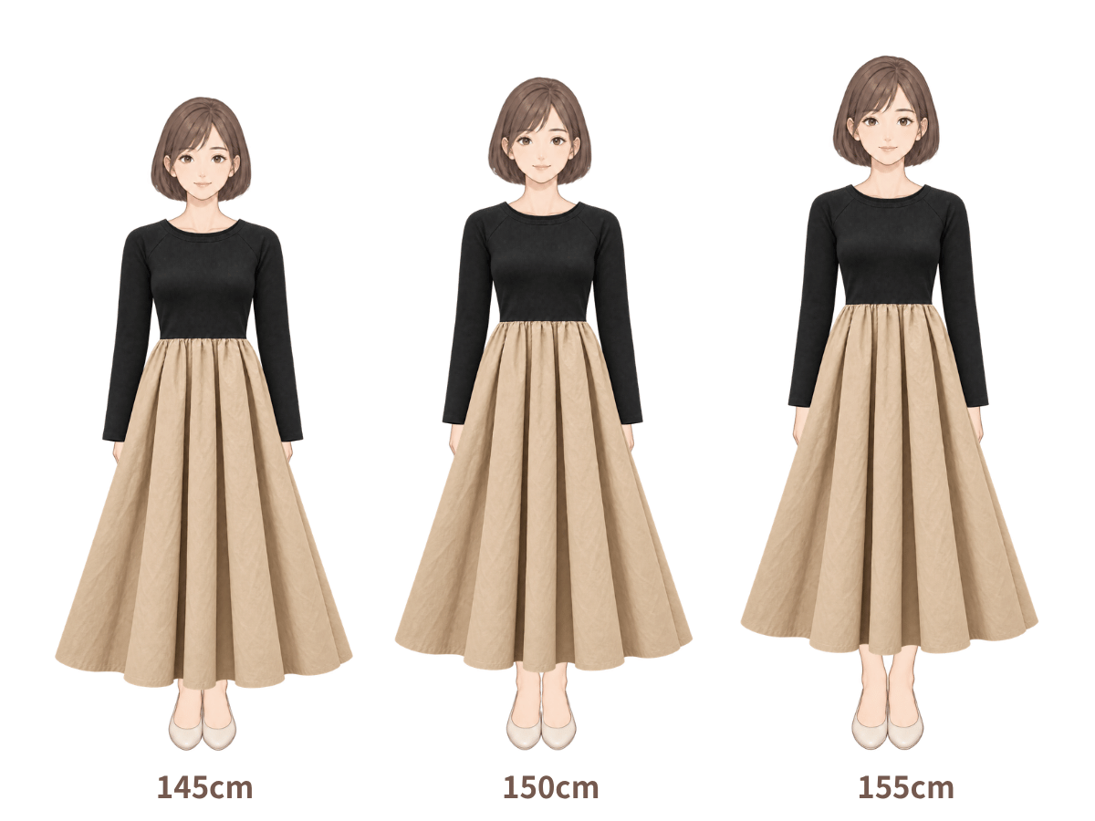 145cm・150cm・155cm の着用イメージ