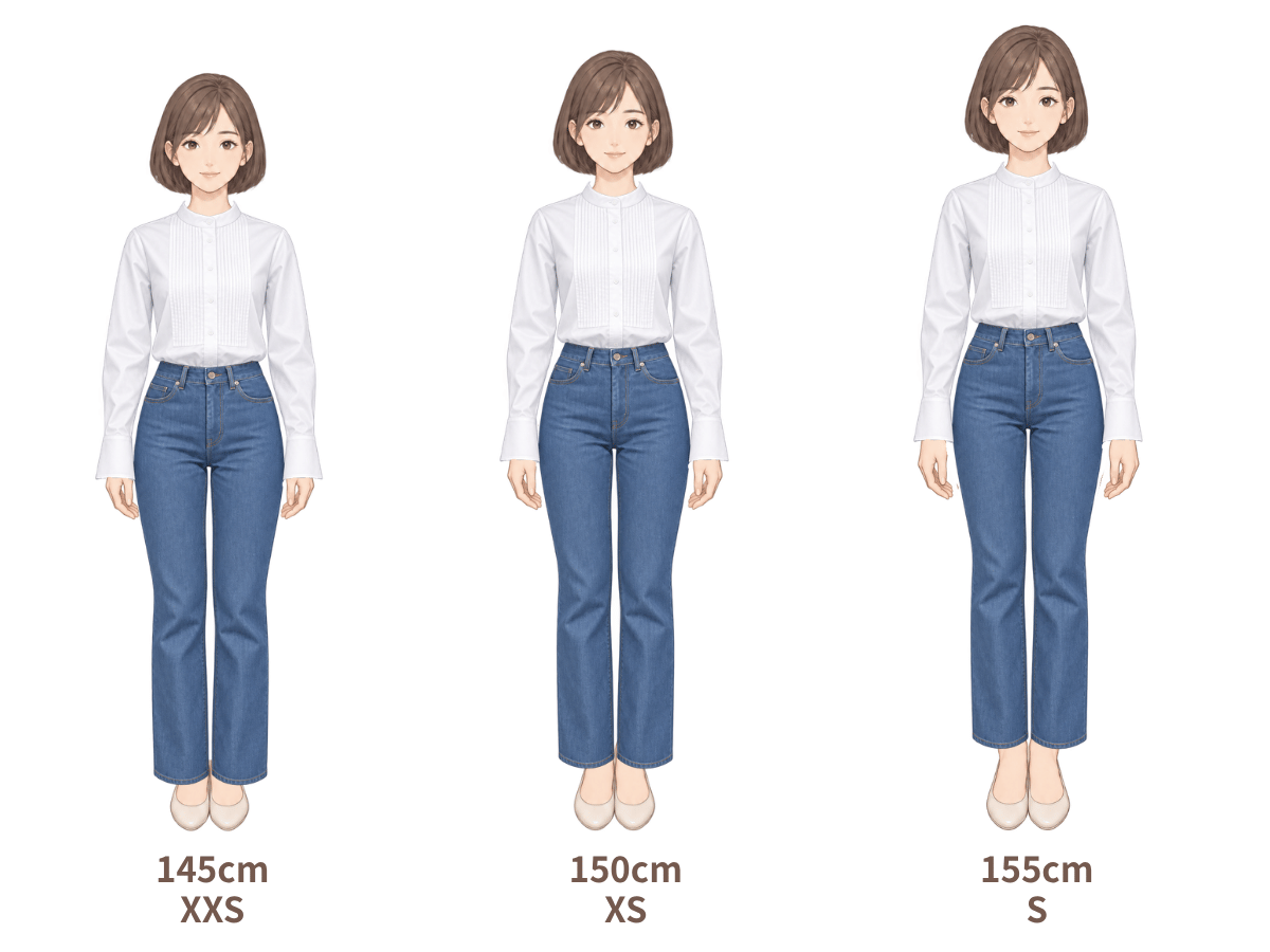 145cm・150cm・155cm の着用イメージ