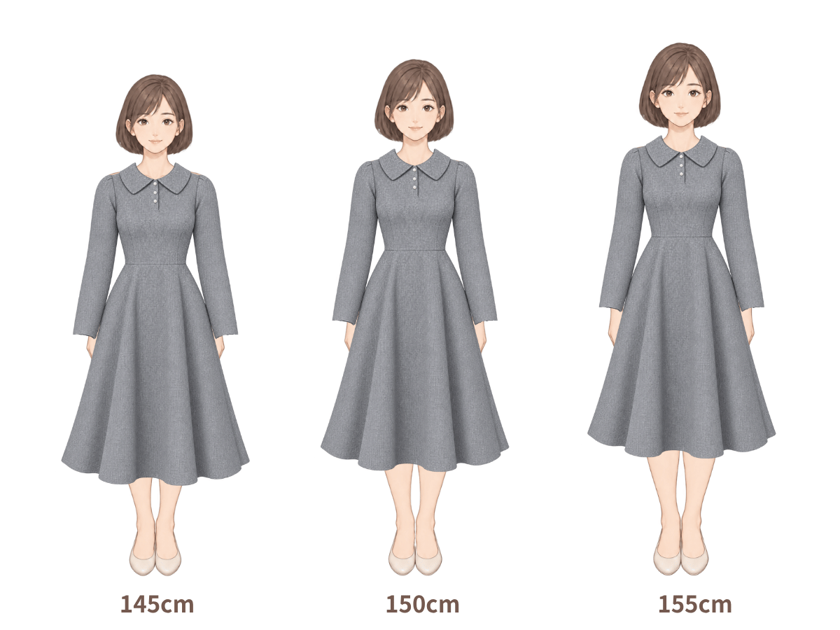 145cm・150cm・155cm の着用イメージ