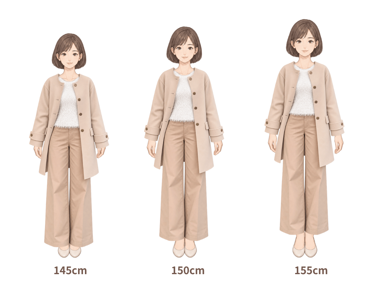 145cm・150cm・155cm の着用イメージ