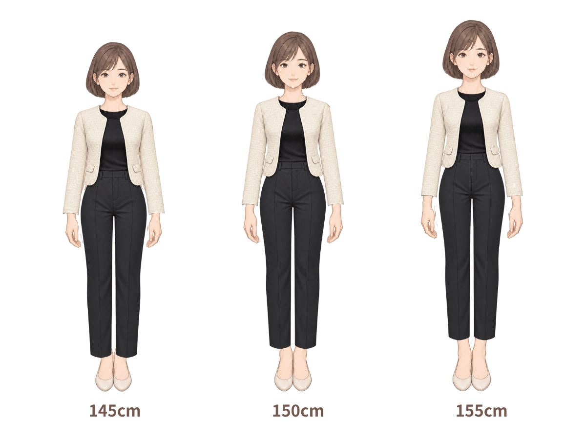 145cm・150cm・155cm の着用イメージ