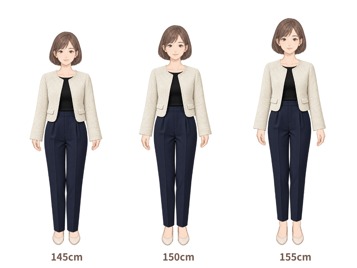 145cm・150cm・155cm の着用イメージ